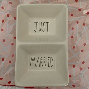 New! Rae Dunn Bridal “Just", "Married”- Divided Dish Dip Snack Trinket Bowl